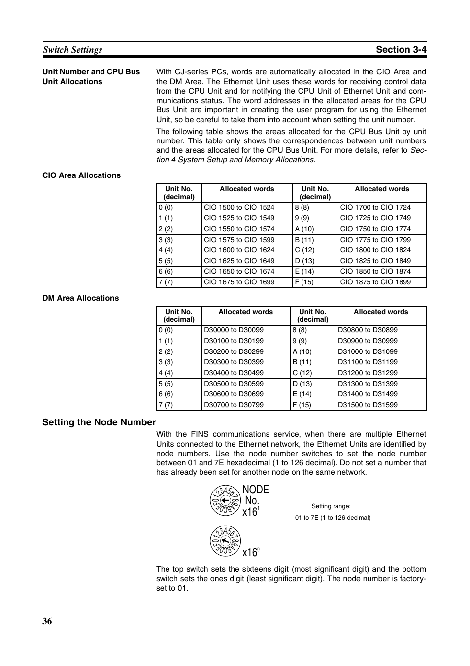 Node no. x16, Setting the node number | Omron W343-E1-07 User Manual | Page 57 / 317