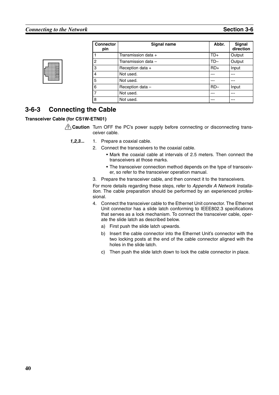 6-3 connecting the cable, Connecting the cable | Omron W343-E1-07 User Manual | Page 61 / 317