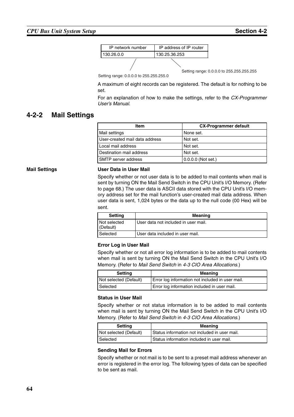 2-2 mail settings, Mail settings | Omron W343-E1-07 User Manual | Page 85 / 317