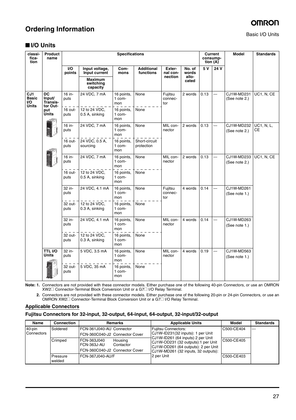 Ordering information, I/o units | Omron Smart Process Control CJ-Series User Manual | Page 25 / 36