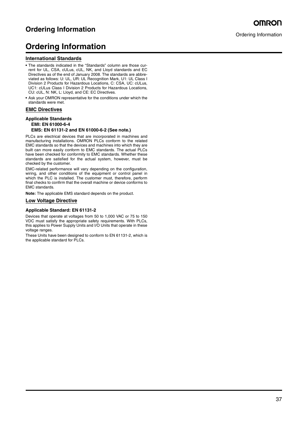 Ordering information | Omron Smart Process Control CJ-Series User Manual | Page 35 / 36