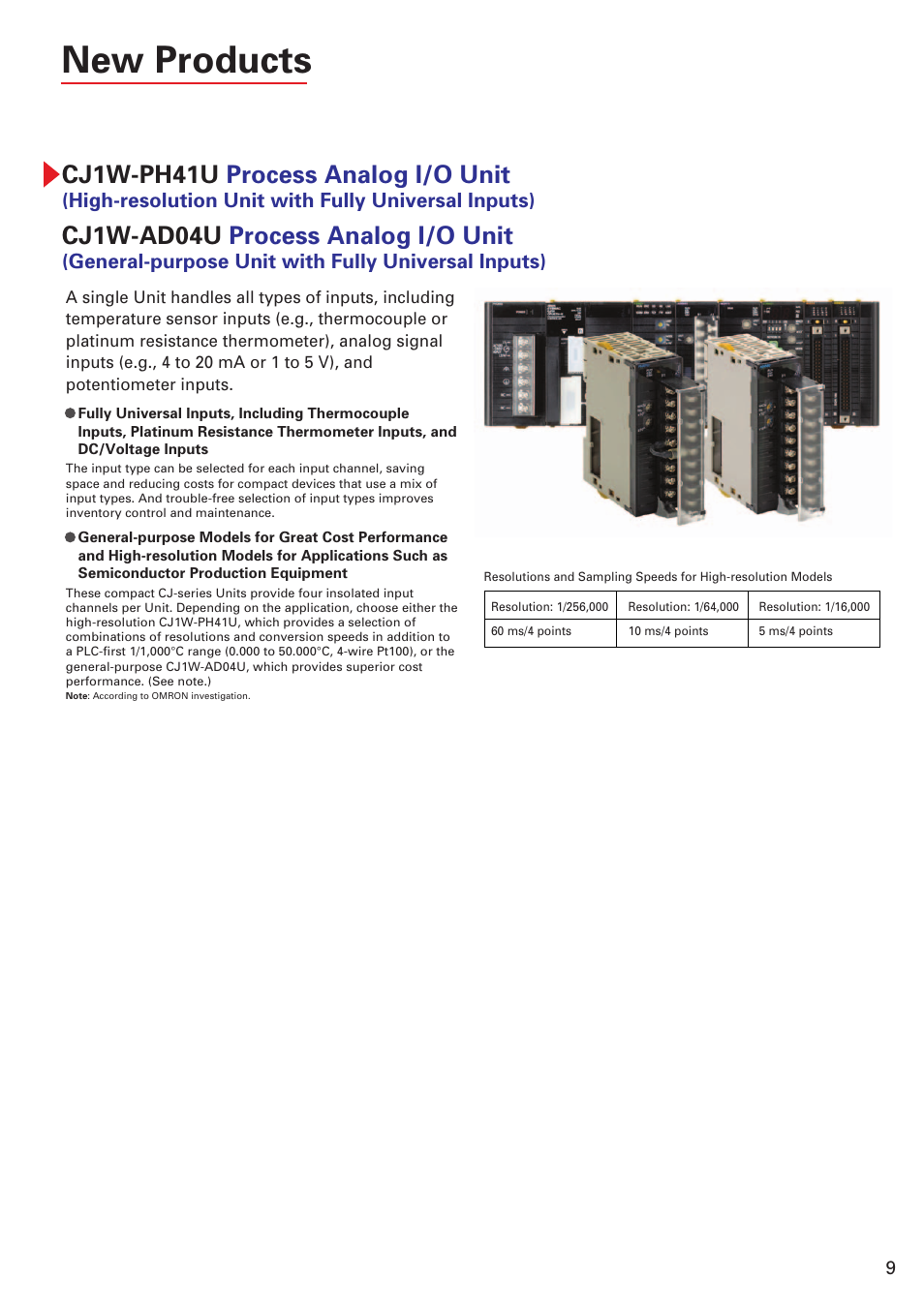 New products, Cj1w-ad04u process analog i/o unit, Cj1w-ph41u process analog i/o unit | Omron Smart Process Control CJ-Series User Manual | Page 7 / 36