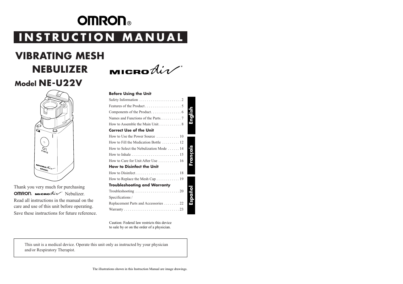 Omron VIBRATING MESH NEBULIZER NE-U22V User Manual | 37 pages