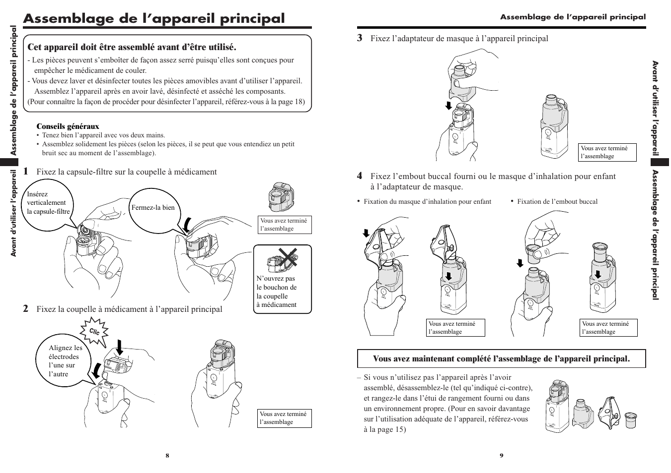 Assemblage de l’appareil principal | Omron VIBRATING MESH NEBULIZER NE-U22V User Manual | Page 17 / 37