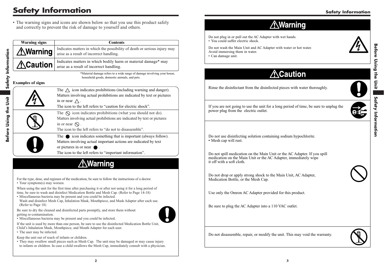 Safety information | Omron VIBRATING MESH NEBULIZER NE-U22V User Manual | Page 2 / 37