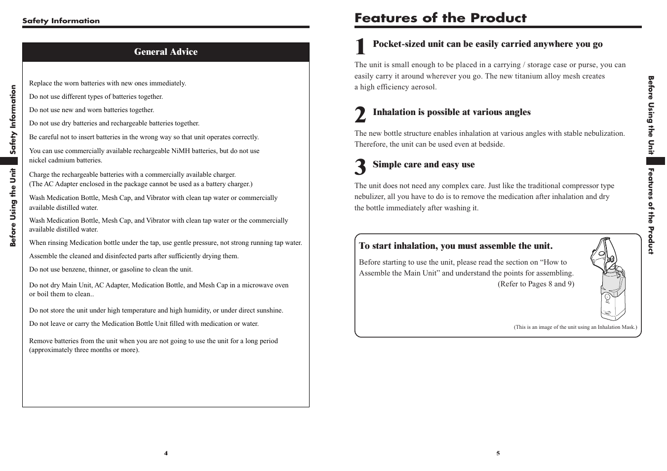 Features of the product | Omron VIBRATING MESH NEBULIZER NE-U22V User Manual | Page 3 / 37