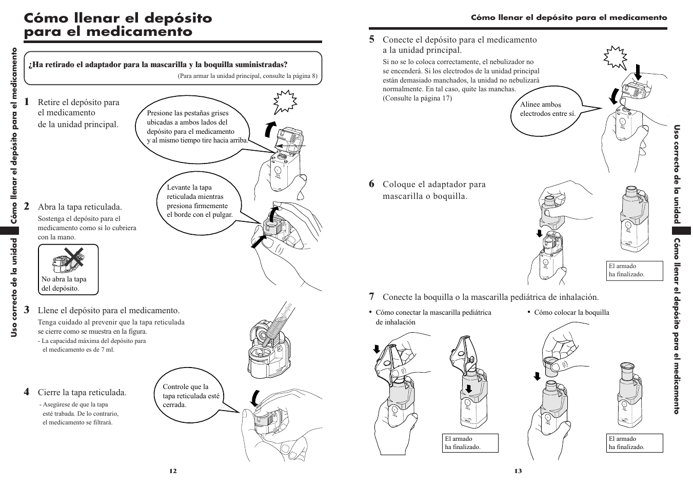 Cómo llenar el depósito para el medicamento | Omron VIBRATING MESH NEBULIZER NE-U22V User Manual | Page 31 / 37