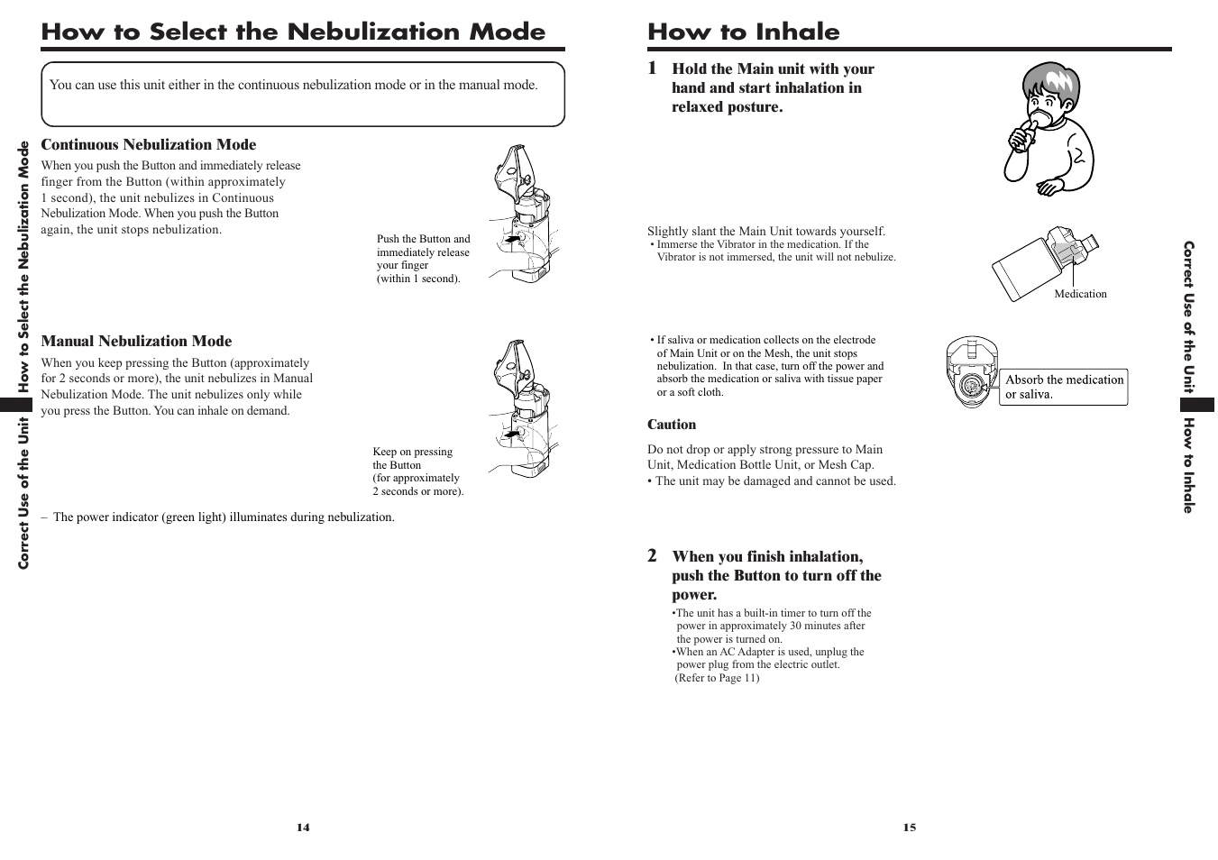 How to inhale, How to select the nebulization mode | Omron VIBRATING MESH NEBULIZER NE-U22V User Manual | Page 8 / 37