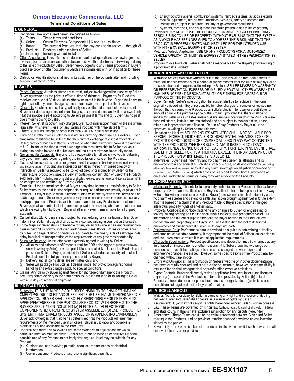 Ee-sx1107, 5omron electronic components, llc | Omron Photomicrosensor (Transmissive) EE-SX1107 User Manual | Page 5 / 6