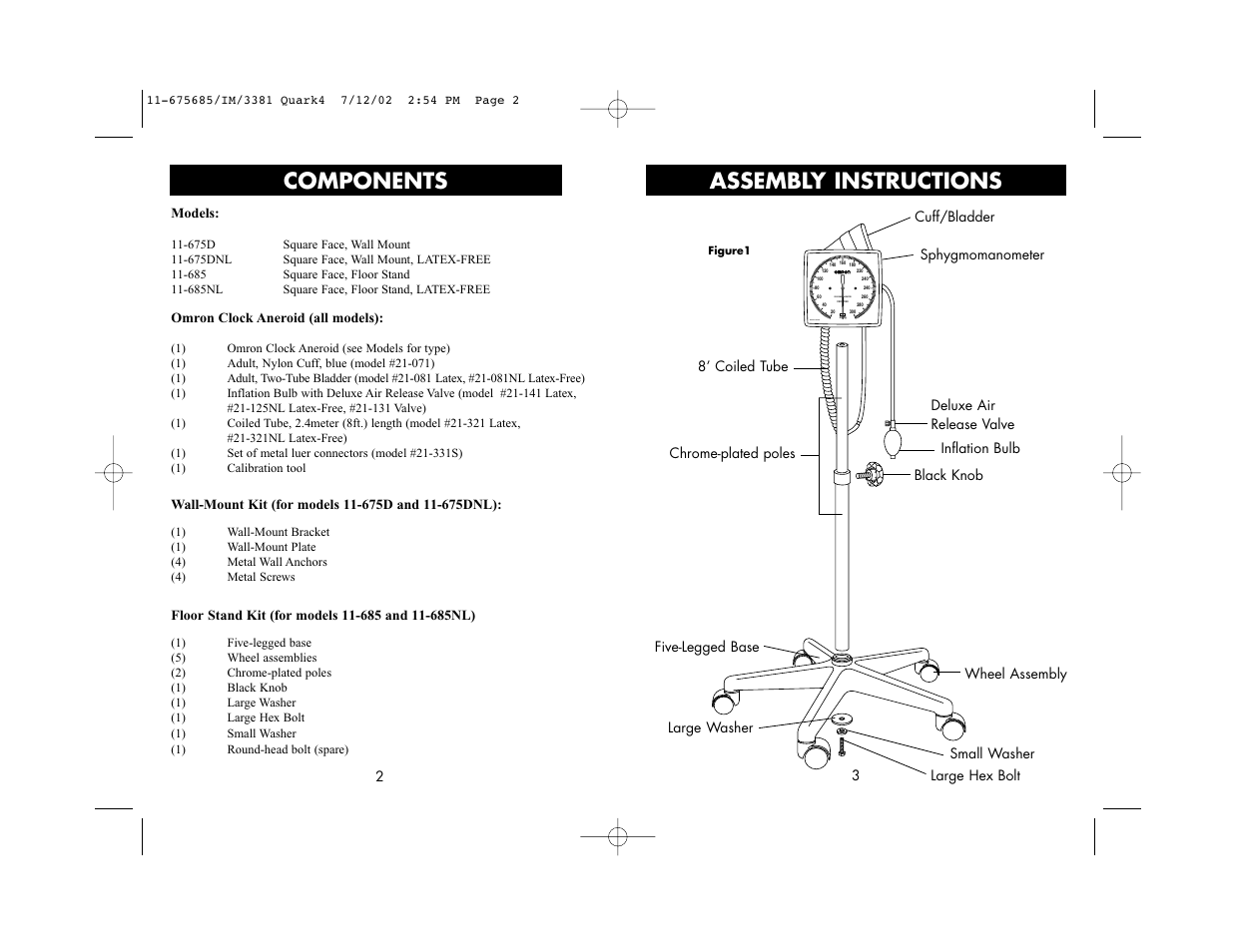 Components, Assembly instructions | Omron 11-685NL User Manual | Page 2 / 5
