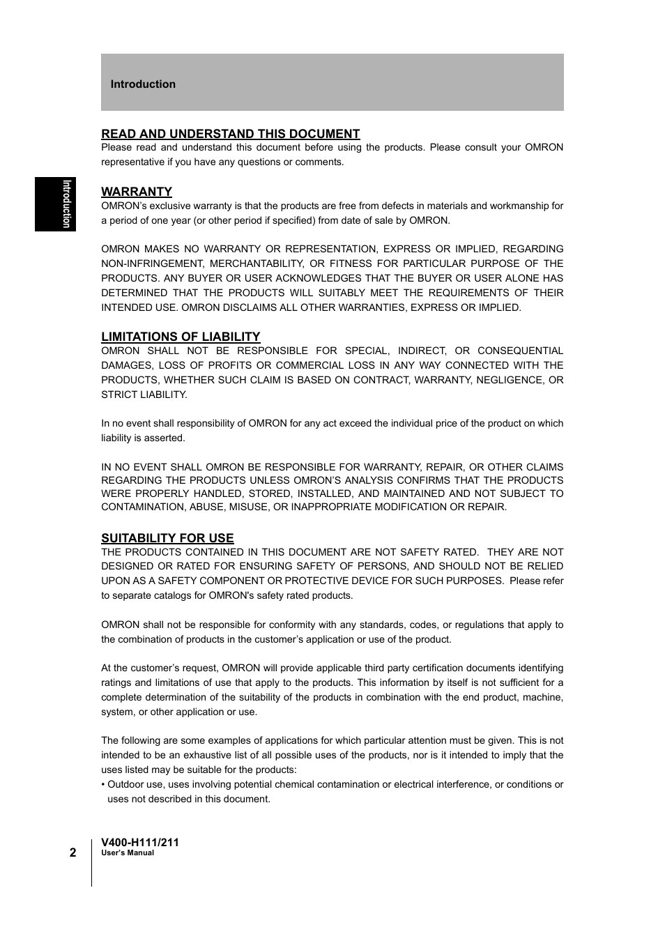 Omron V400-H111 User Manual | Page 3 / 93