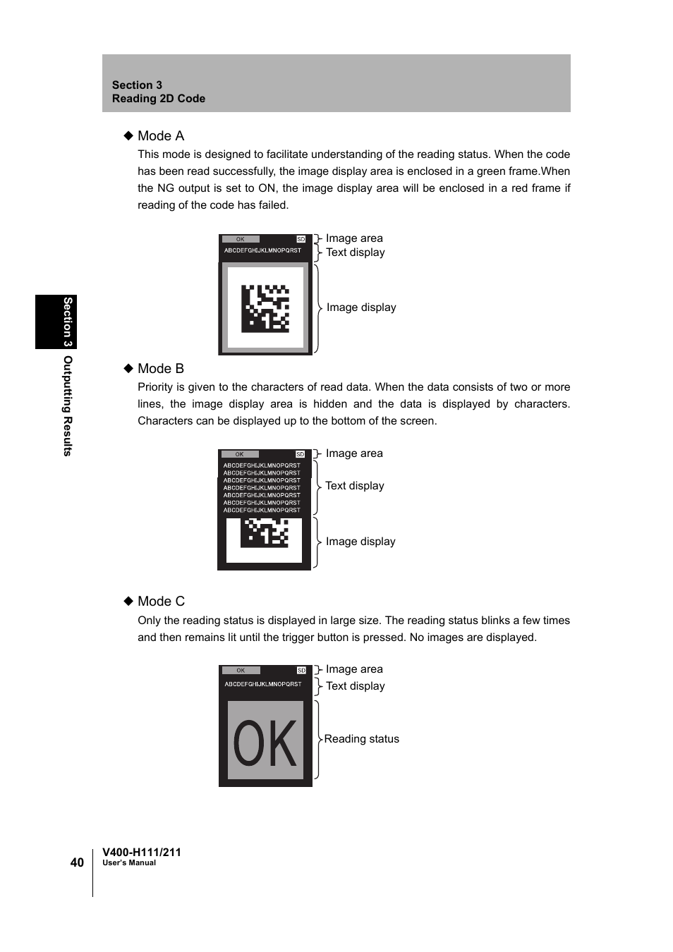 Mode a, Mode b, Mode c | Omron V400-H111 User Manual | Page 41 / 93