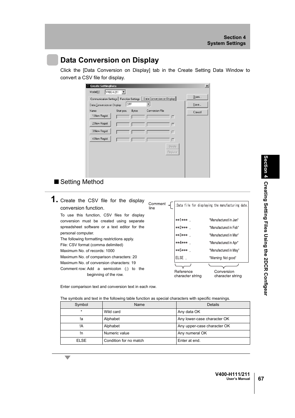 Data conversion on display, Setting method | Omron V400-H111 User Manual | Page 68 / 93