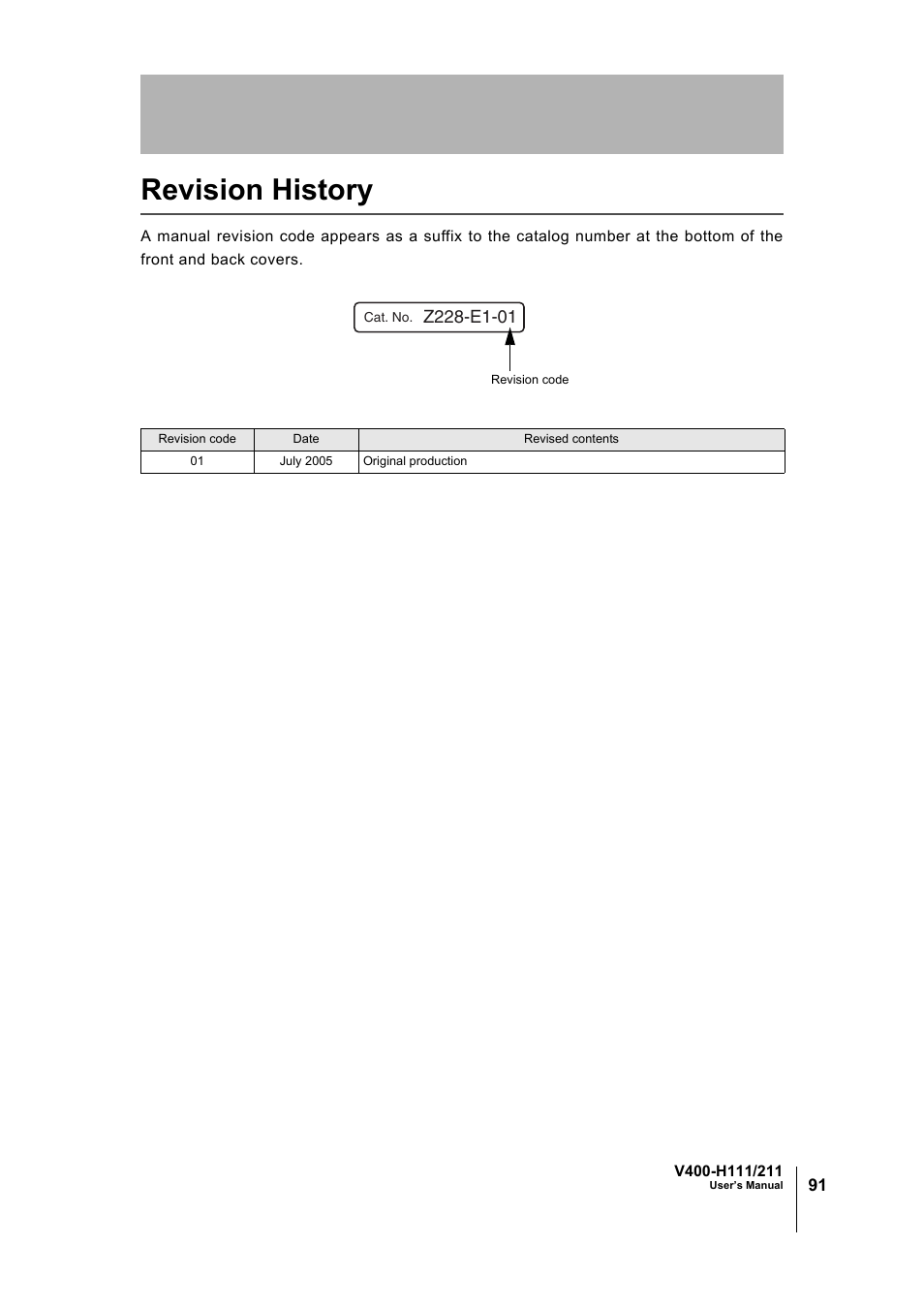 Revision history | Omron V400-H111 User Manual | Page 92 / 93