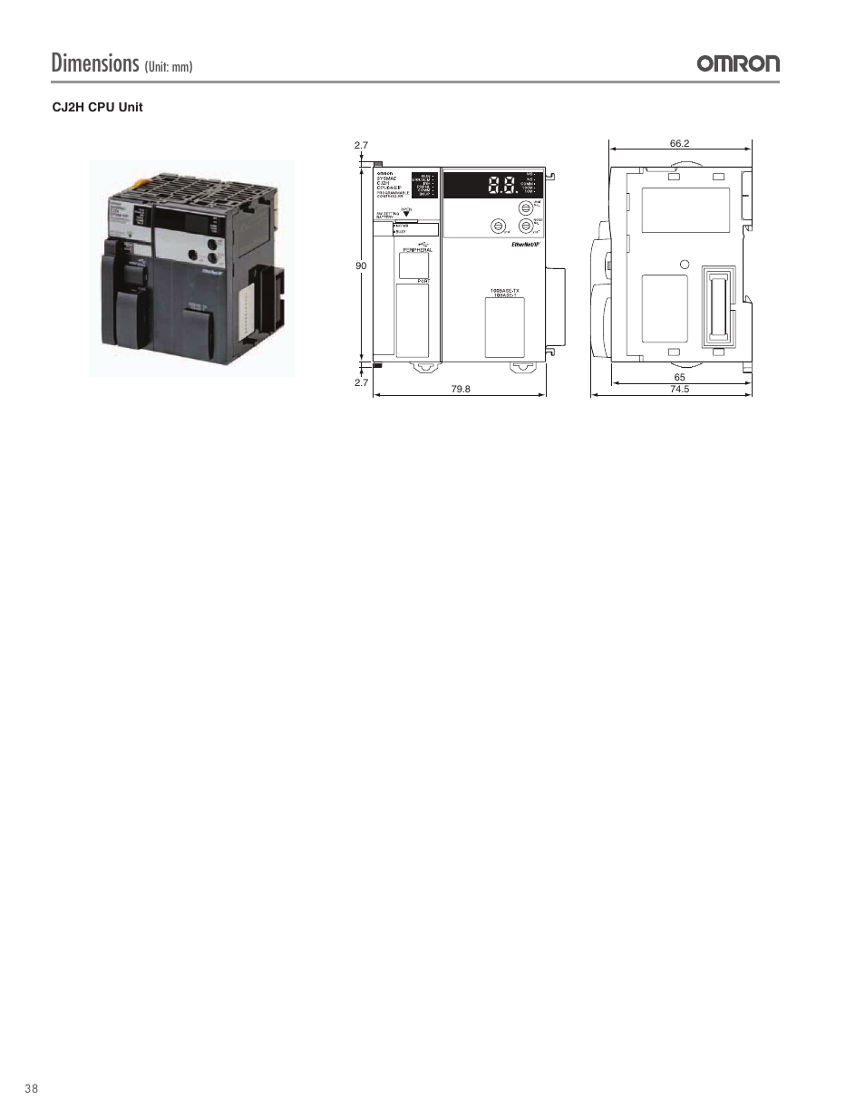 Dimensions | Omron CPU Unit CJ2 User Manual | Page 38 / 40