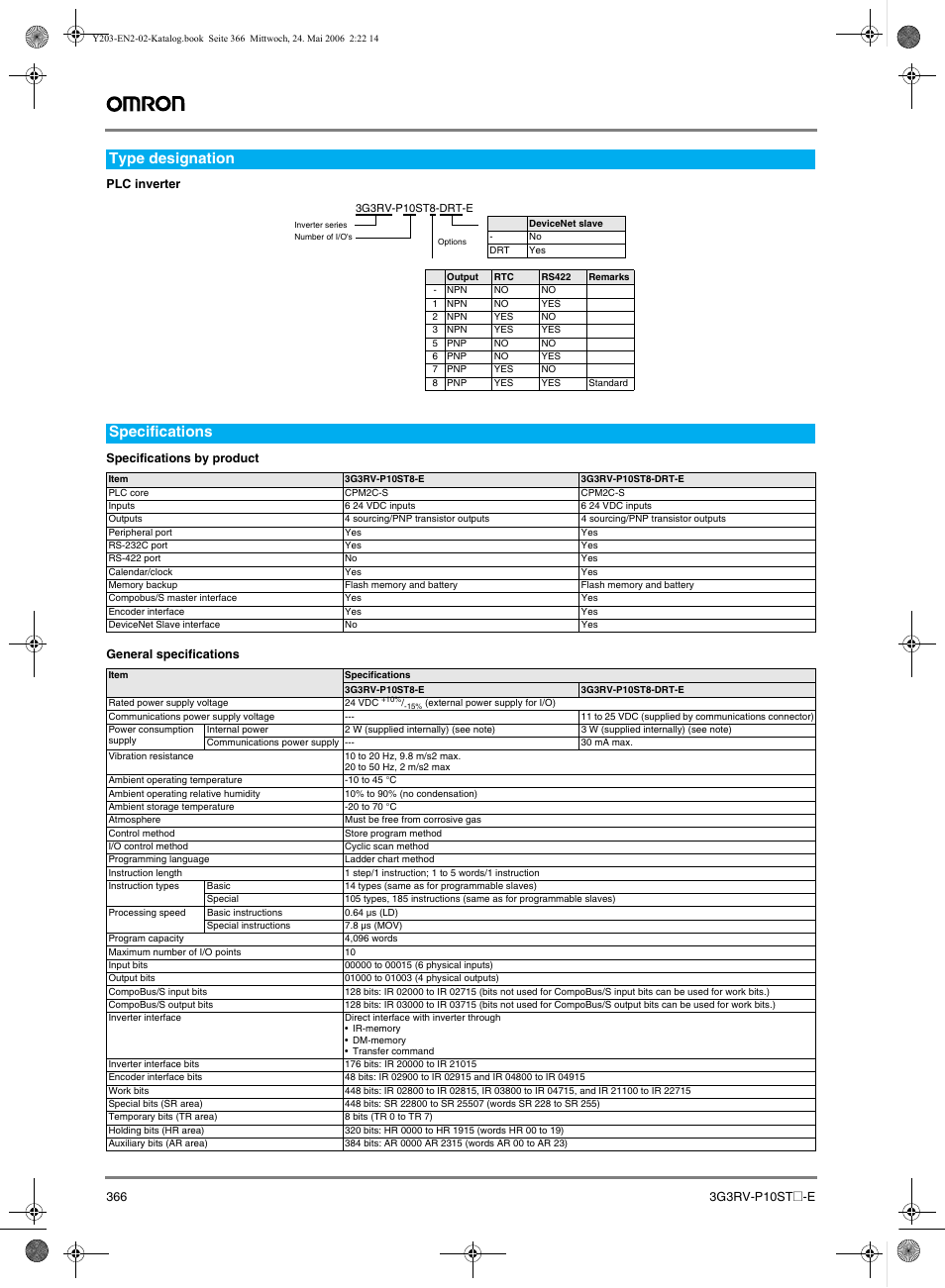 Type designation specifications | Omron E7 User Manual | Page 2 / 12