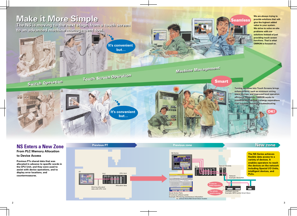 Make it more simple, Ns enters a new zone, Smart seamless | New zone | Omron NS8-V2 User Manual | Page 2 / 13