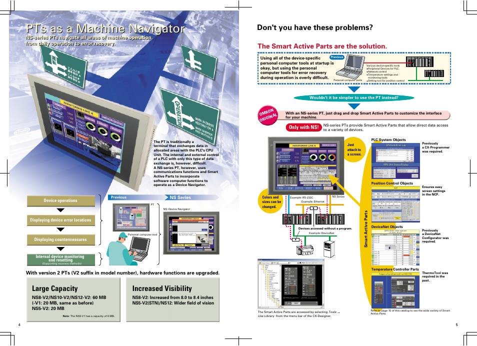 Pts as a machine navigator, Don't you have these problems, Increased visibility large capacity | The smart active parts are the solution | Omron NS8-V2 User Manual | Page 3 / 13