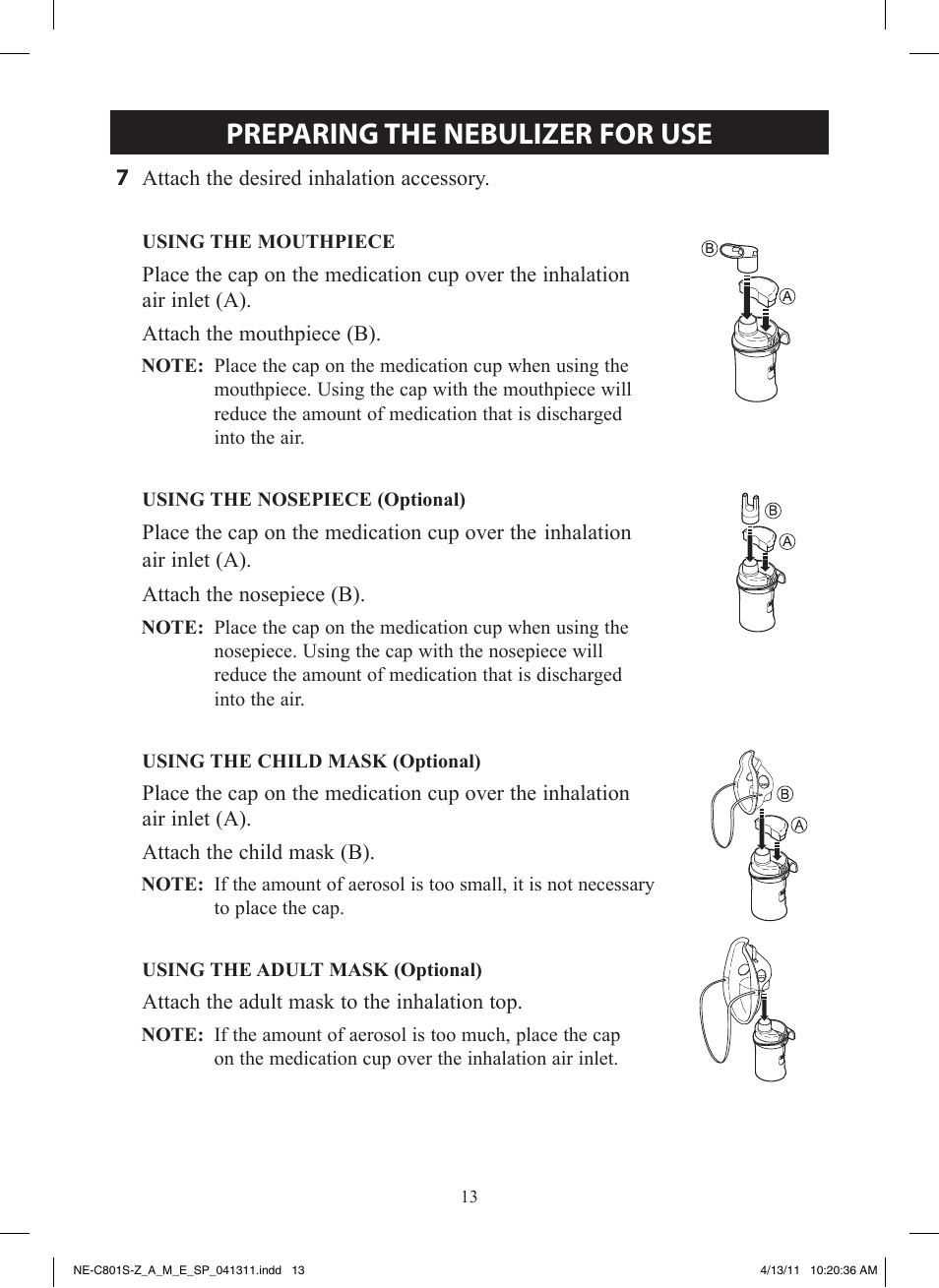 Preparing the nebulizer for use | Omron NE-C801 User Manual | Page 13 / 32
