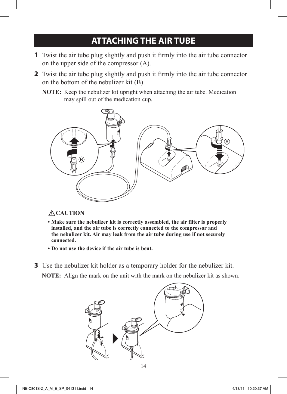 Attaching the air tube | Omron NE-C801 User Manual | Page 14 / 32
