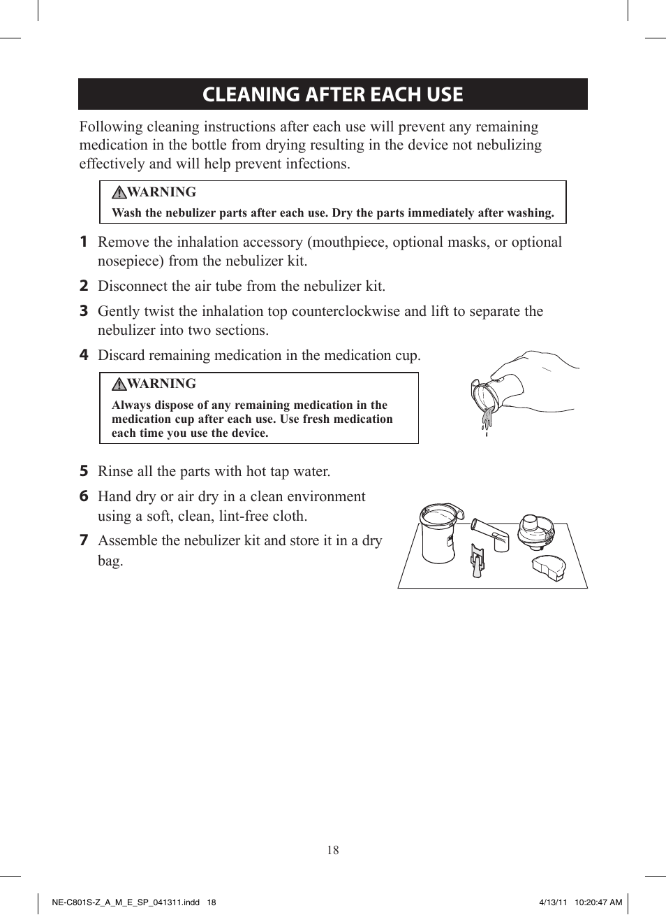 Cleaning after each use | Omron NE-C801 User Manual | Page 18 / 32