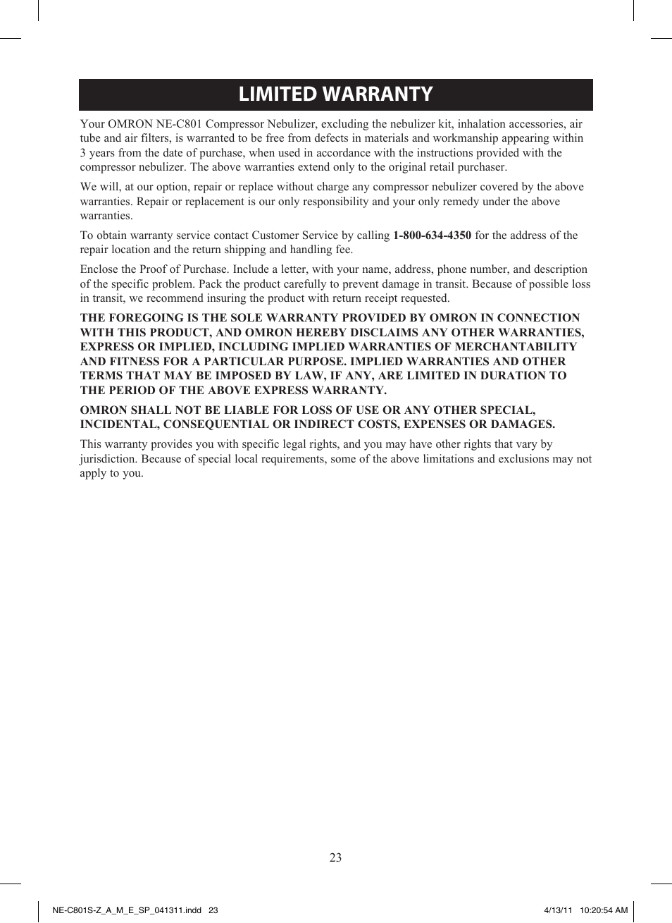 Limited warranty | Omron NE-C801 User Manual | Page 23 / 32