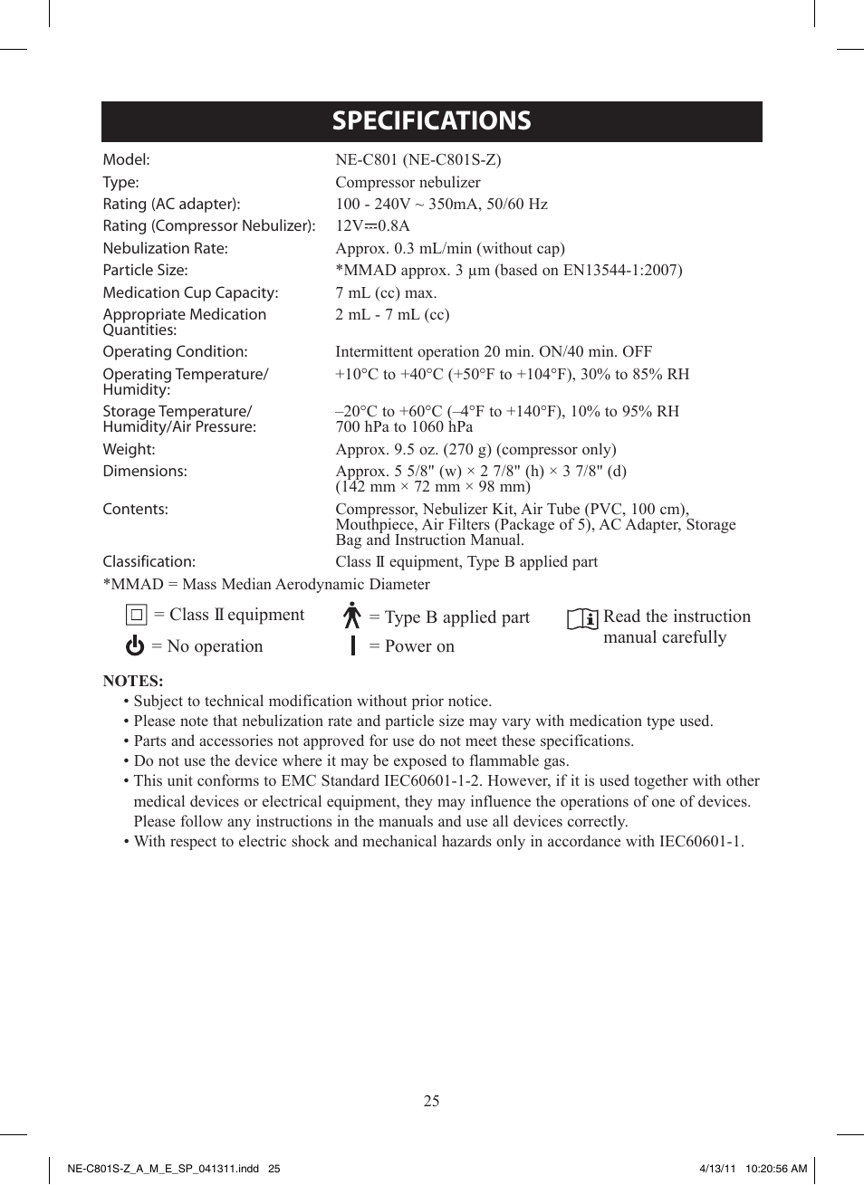 Specifications | Omron NE-C801 User Manual | Page 25 / 32