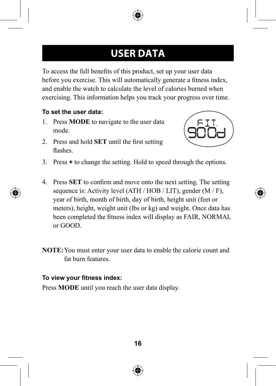 User data | Omron HR-310 User Manual | Page 16 / 32