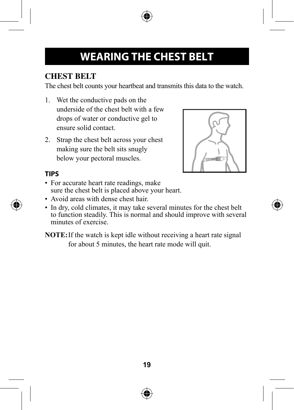 Wearing the chest belt | Omron HR-310 User Manual | Page 19 / 32