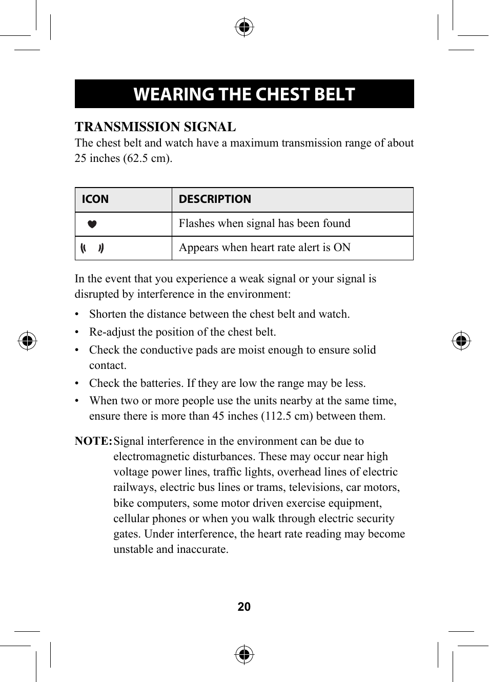 Wearing the chest belt | Omron HR-310 User Manual | Page 20 / 32