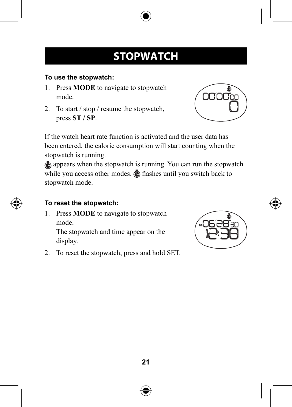 Stopwatch | Omron HR-310 User Manual | Page 21 / 32