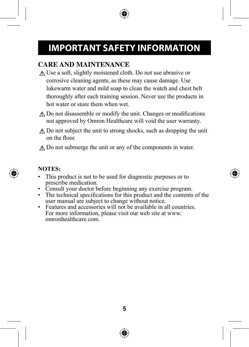 Important safety information | Omron HR-310 User Manual | Page 5 / 32