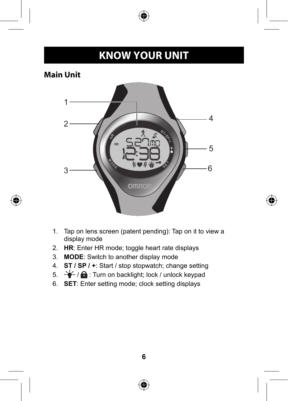 Know your unit, Main unit | Omron HR-310 User Manual | Page 6 / 32