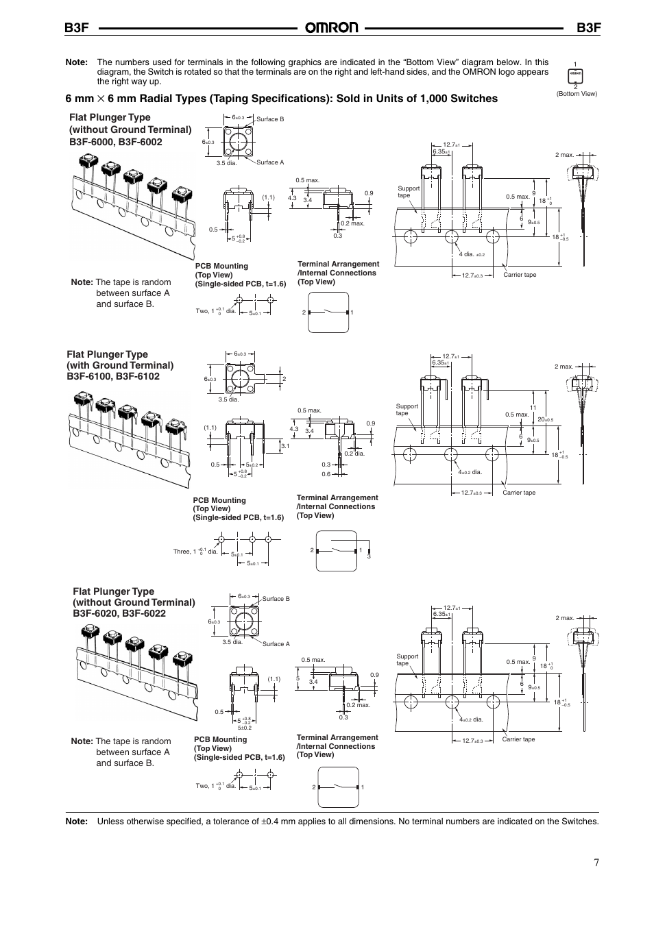 6 mm, Surface a and surface b | Omron B3F User Manual | Page 7 / 9