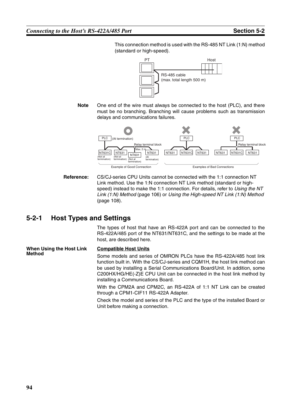 2-1 host types and settings, Er to, Host types and settings | Omron Programmable Terminals NT631C User Manual | Page 111 / 315
