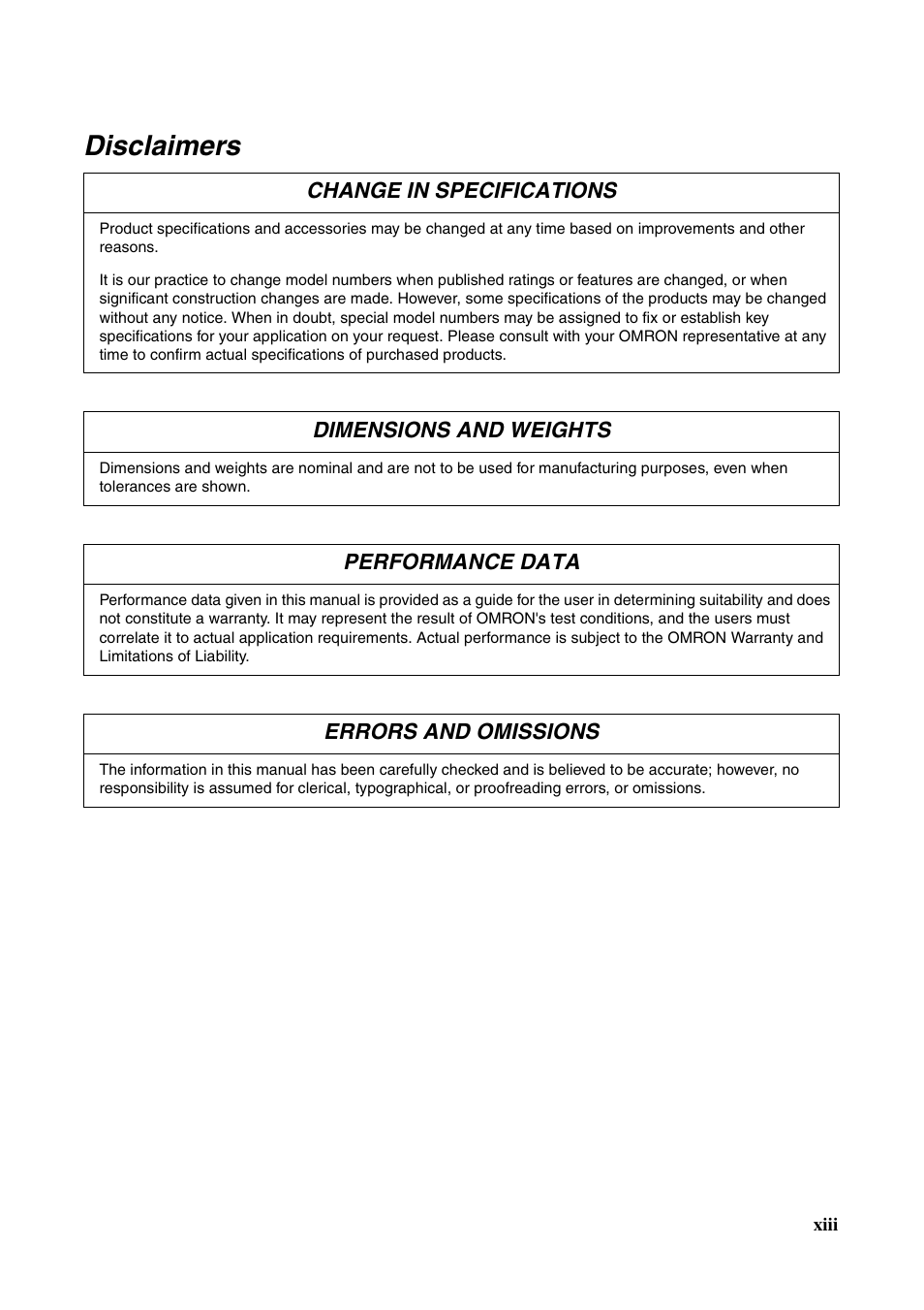 Disclaimers | Omron Programmable Terminals NT631C User Manual | Page 12 / 315
