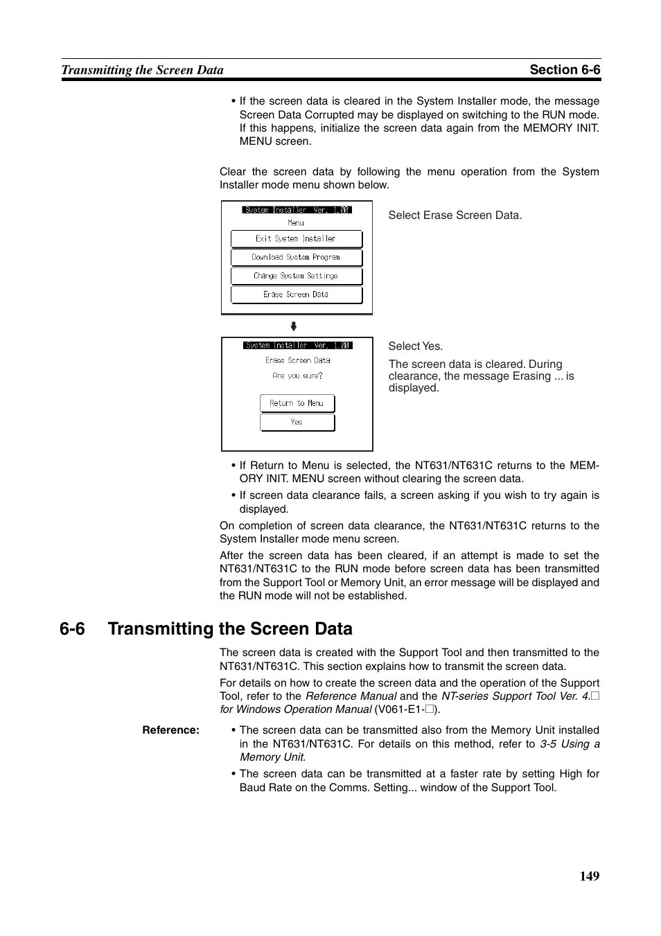 6 transmitting the screen data, Transmitting the screen data | Omron Programmable Terminals NT631C User Manual | Page 166 / 315