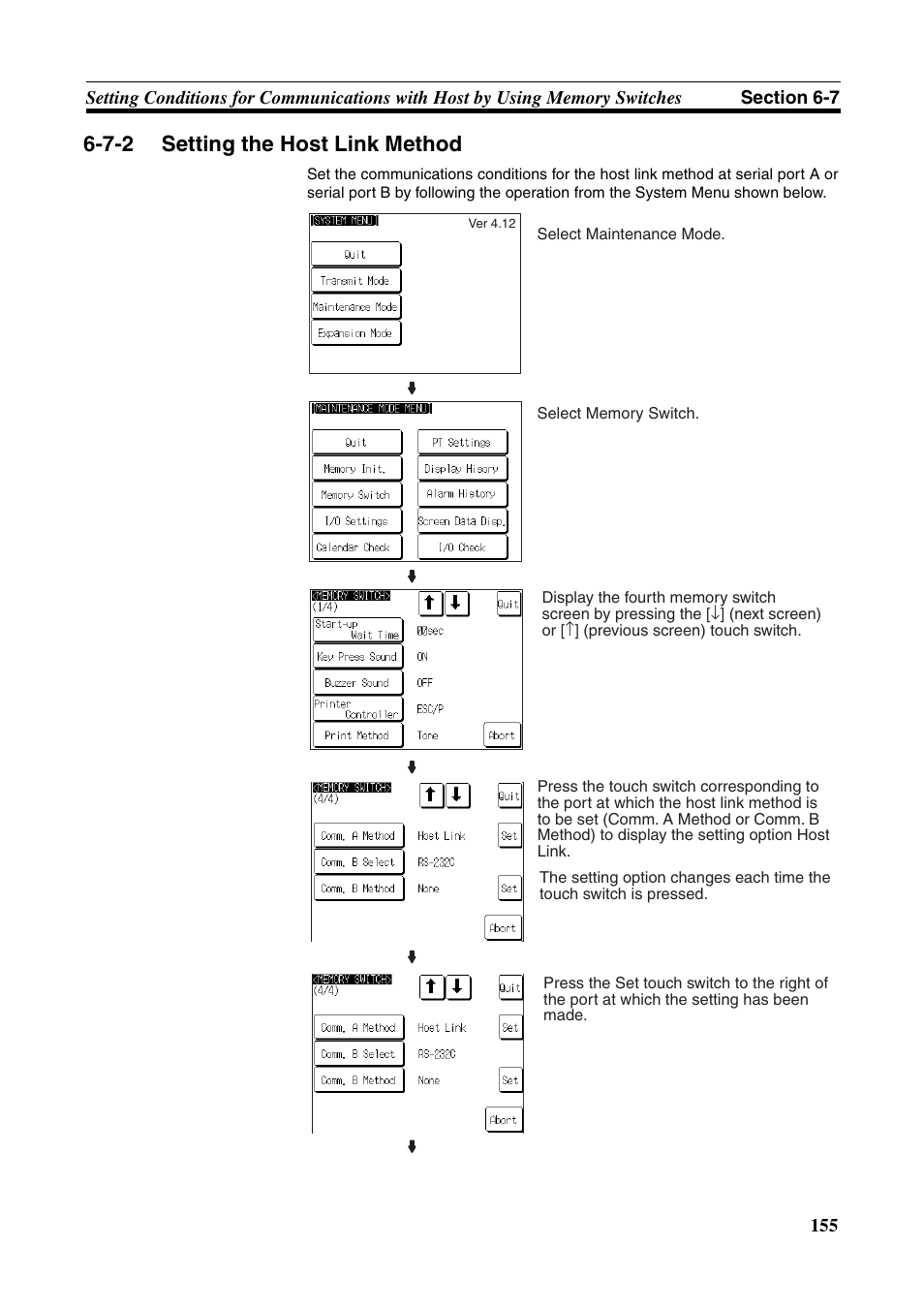 7-2 setting the host link method, Setting the host link method | Omron Programmable Terminals NT631C User Manual | Page 172 / 315