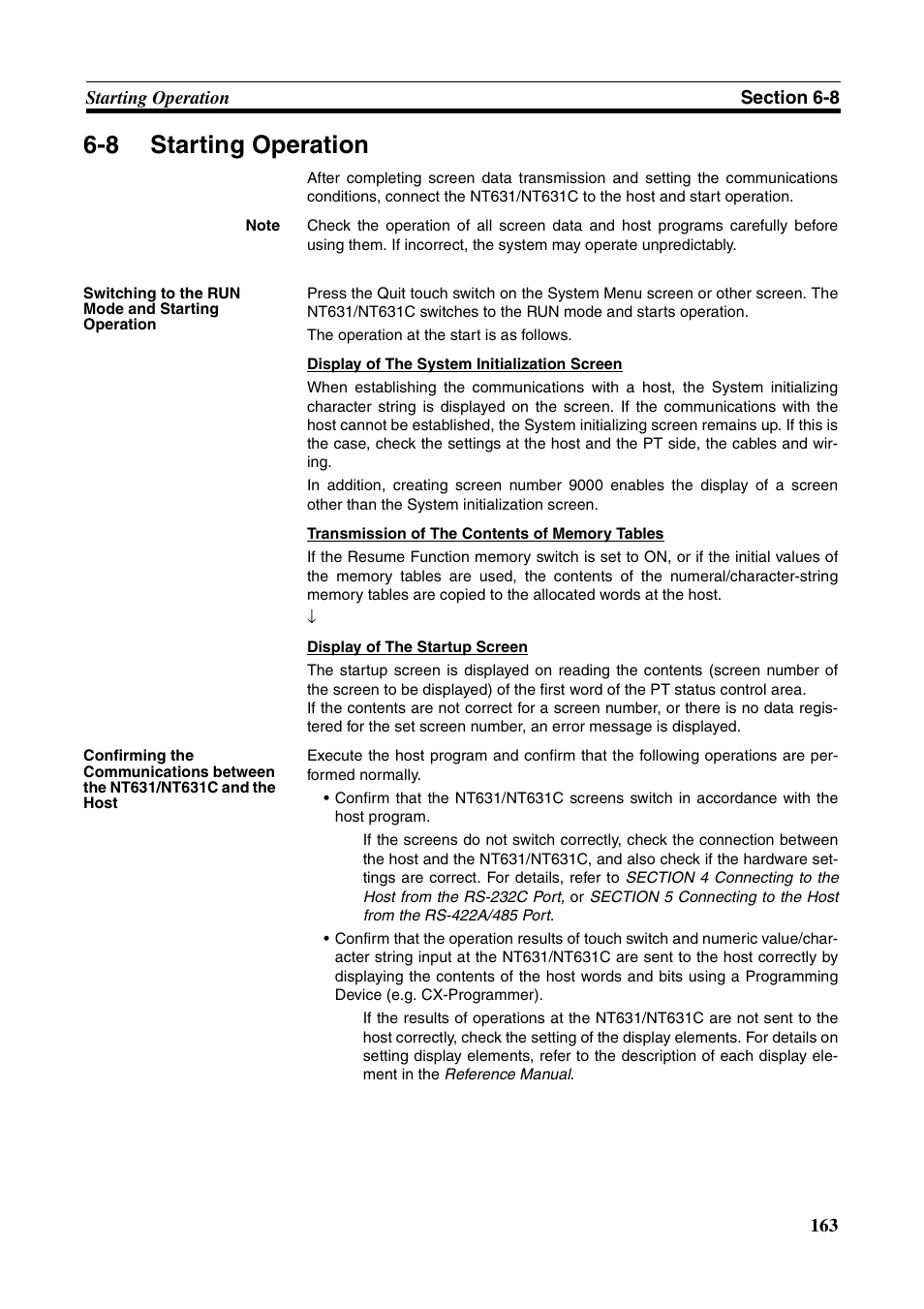 8 starting operation, Starting operation | Omron Programmable Terminals NT631C User Manual | Page 180 / 315