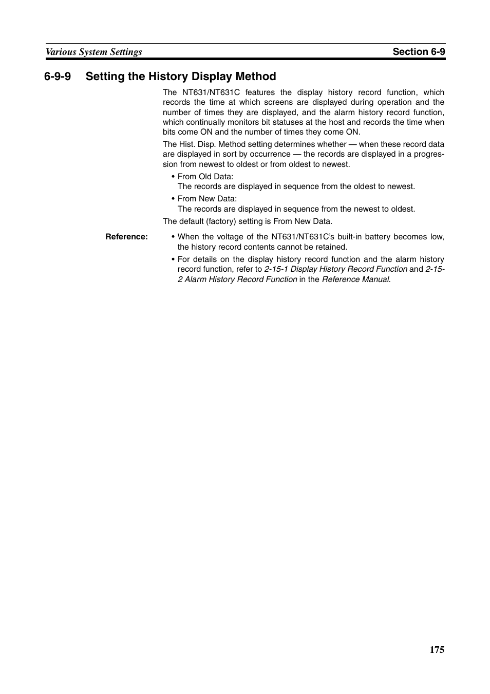 9-9 setting the history display method, Setting the history display method | Omron Programmable Terminals NT631C User Manual | Page 192 / 315
