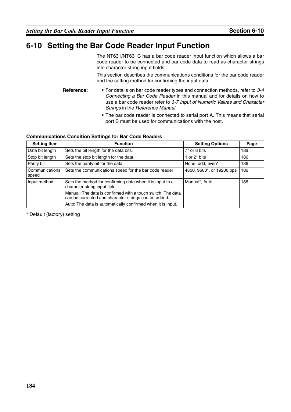 10 setting the bar code reader input function | Omron Programmable Terminals NT631C User Manual | Page 201 / 315