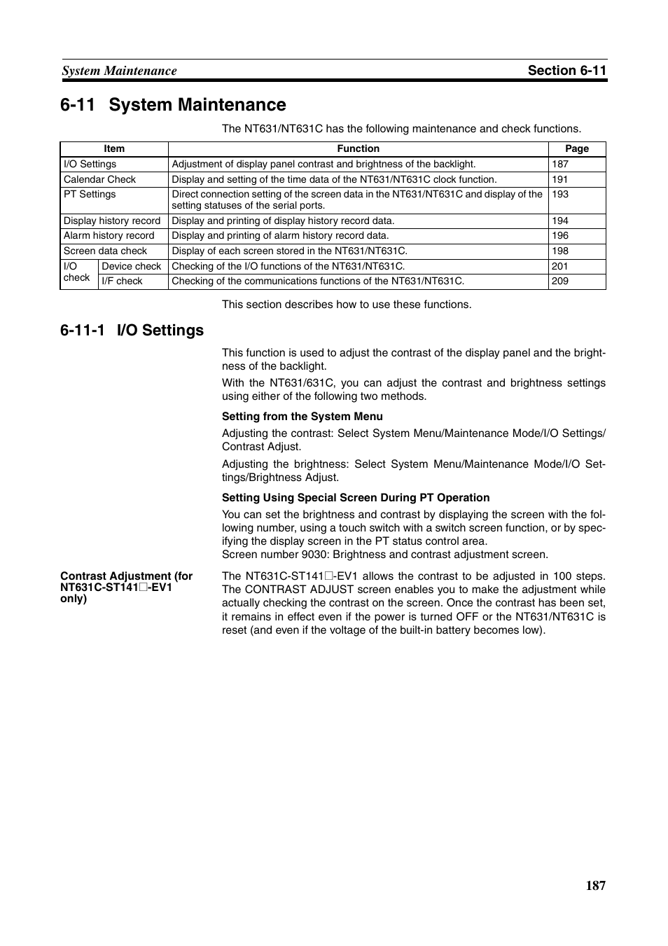 11 system maintenance, 11-1 i/o settings, I/o settings | Omron Programmable Terminals NT631C User Manual | Page 204 / 315