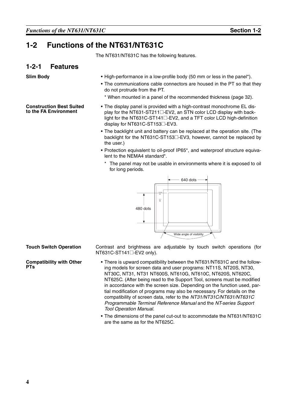2 functions of the nt631/nt631c, 2-1 features, Functions of the nt631/nt631c | Features | Omron Programmable Terminals NT631C User Manual | Page 21 / 315