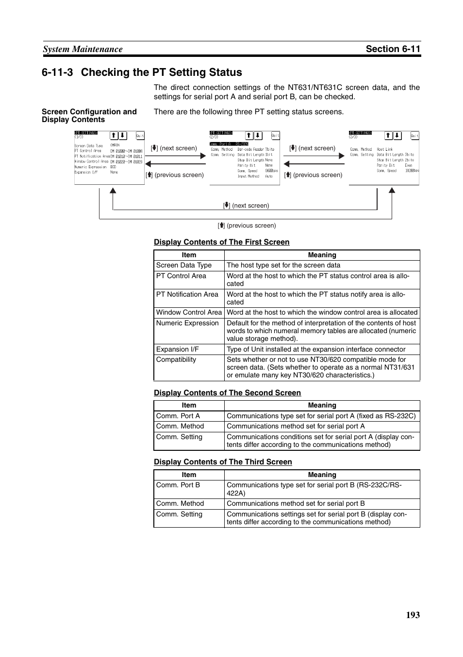 11-3 checking the pt setting status, Checking the pt setting status | Omron Programmable Terminals NT631C User Manual | Page 210 / 315
