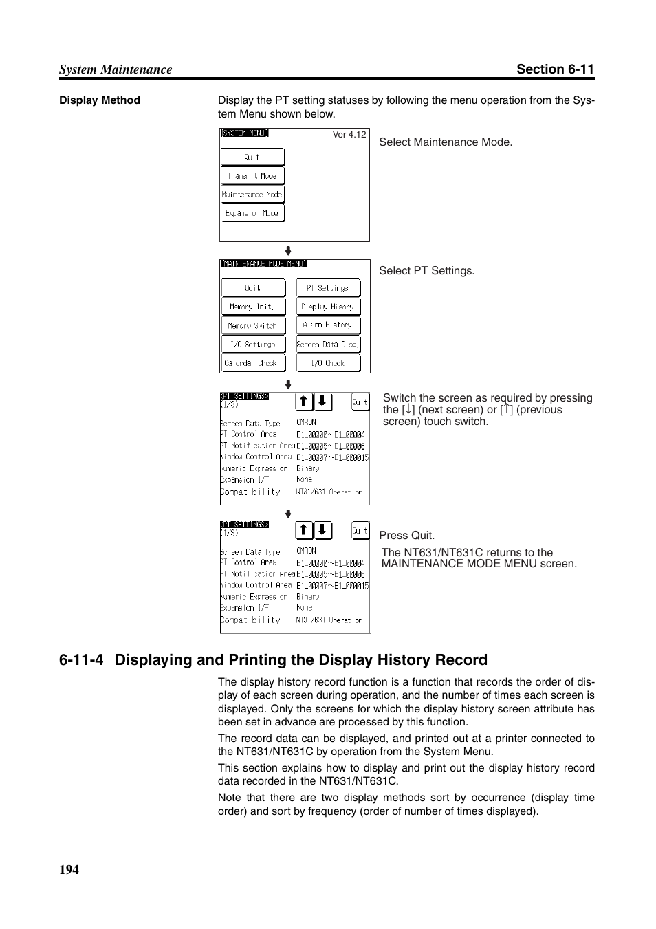 Displaying and printing the display history record | Omron Programmable Terminals NT631C User Manual | Page 211 / 315