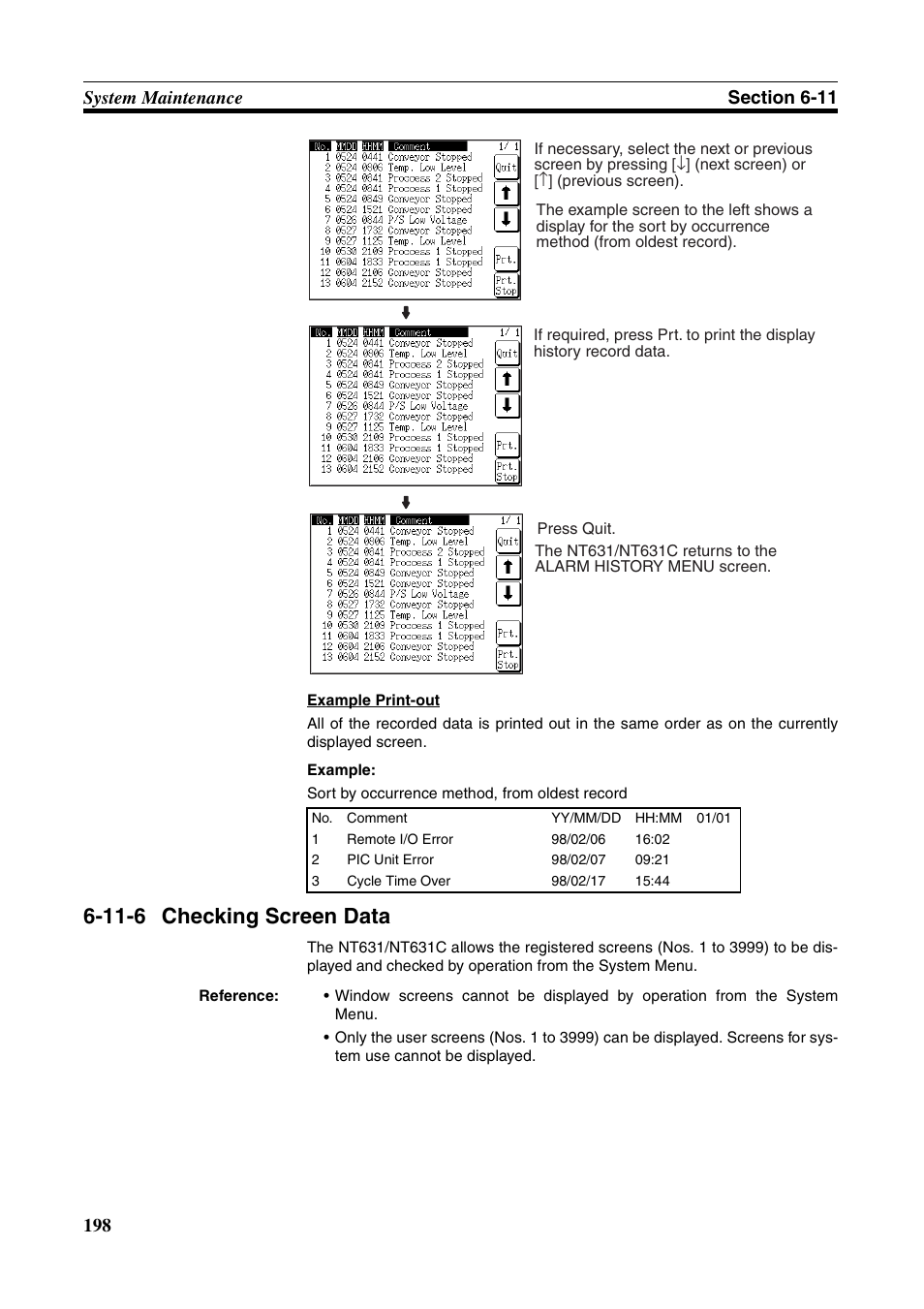 11-6 checking screen data, Checking screen data | Omron Programmable Terminals NT631C User Manual | Page 215 / 315