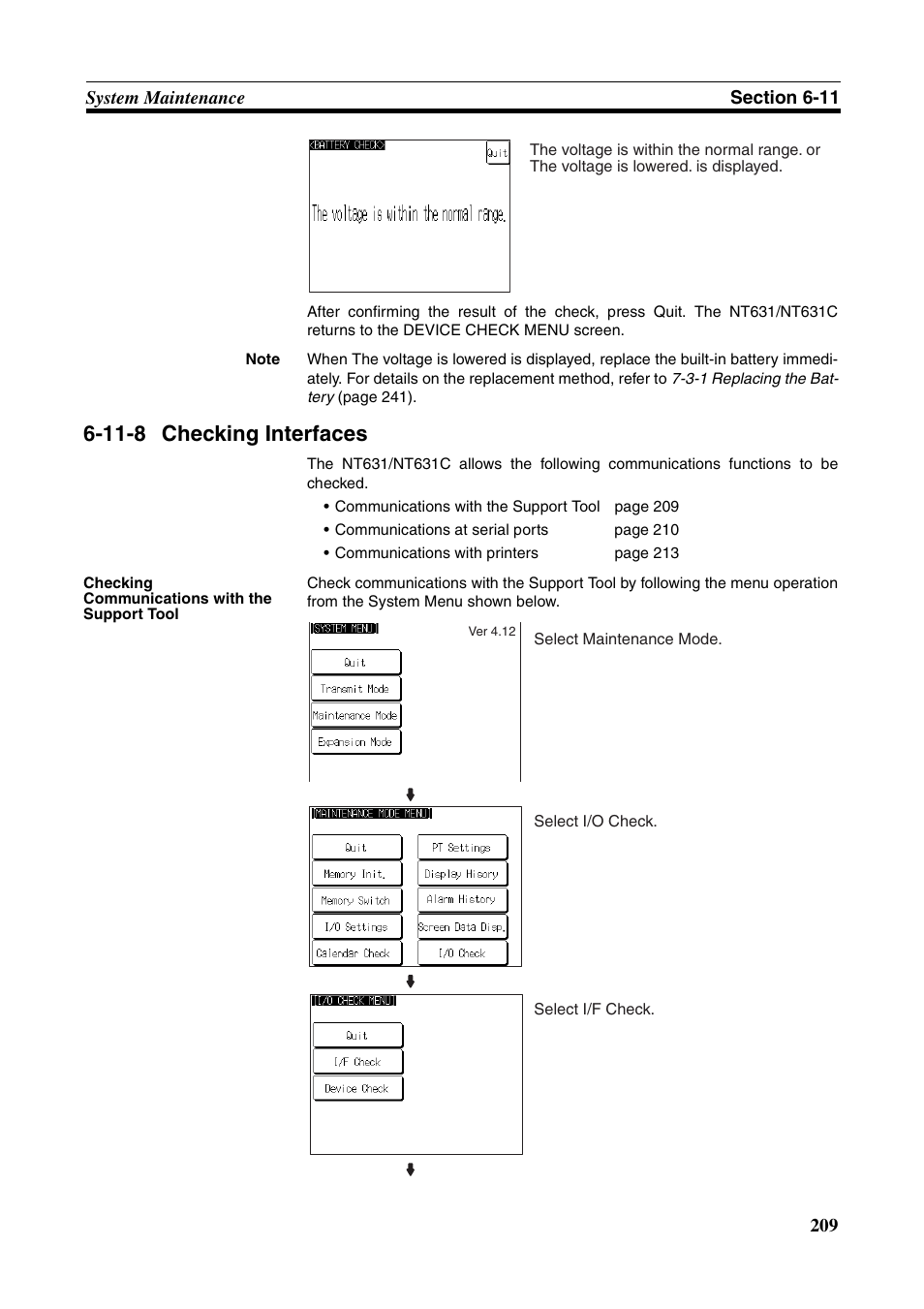 11-8 checking interfaces, Checking interfaces | Omron Programmable Terminals NT631C User Manual | Page 226 / 315