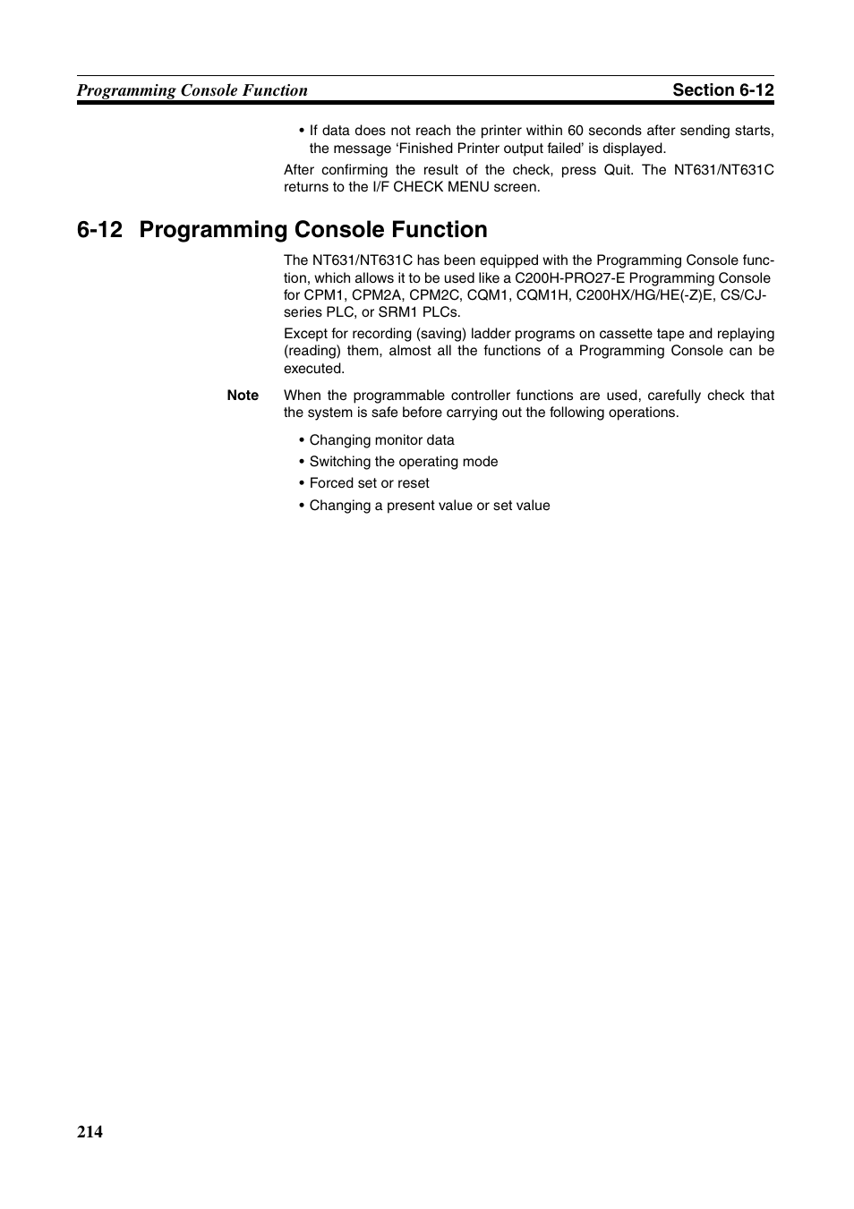 12 programming console function | Omron Programmable Terminals NT631C User Manual | Page 231 / 315