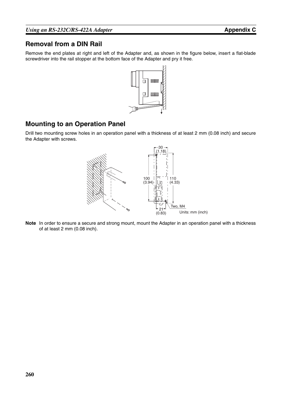 Removal from a din rail, Mounting to an operation panel | Omron Programmable Terminals NT631C User Manual | Page 277 / 315