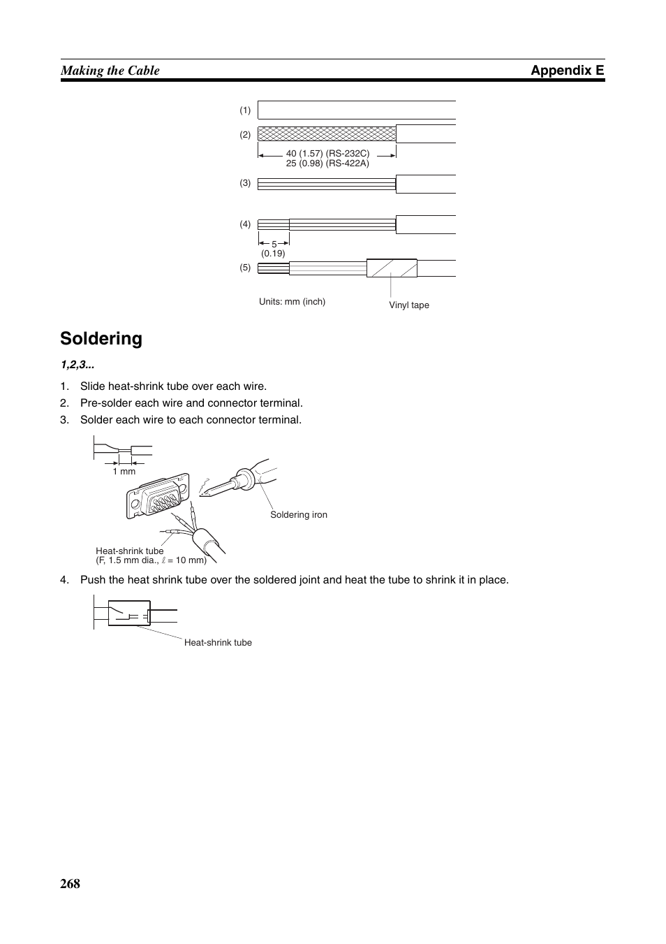 Soldering, 268 making the cable appendix e | Omron Programmable Terminals NT631C User Manual | Page 285 / 315